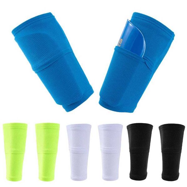 1 Pair Football Shin Pads Sleeves With Pocket Adults Youths Kids Socks Polyester Gym Leg Support Pads Holder Protective Gear Y240919