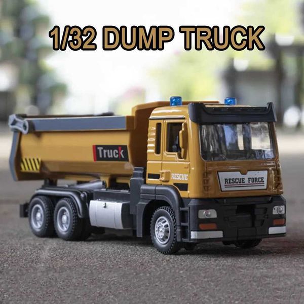 Diecast Model Cars 1-32 DUMP TRUCK Model Toys Car Alloy Diecast Engineering Vehicle Metal Body Rubber Tires Sound Light Pull Back Toy Birthd