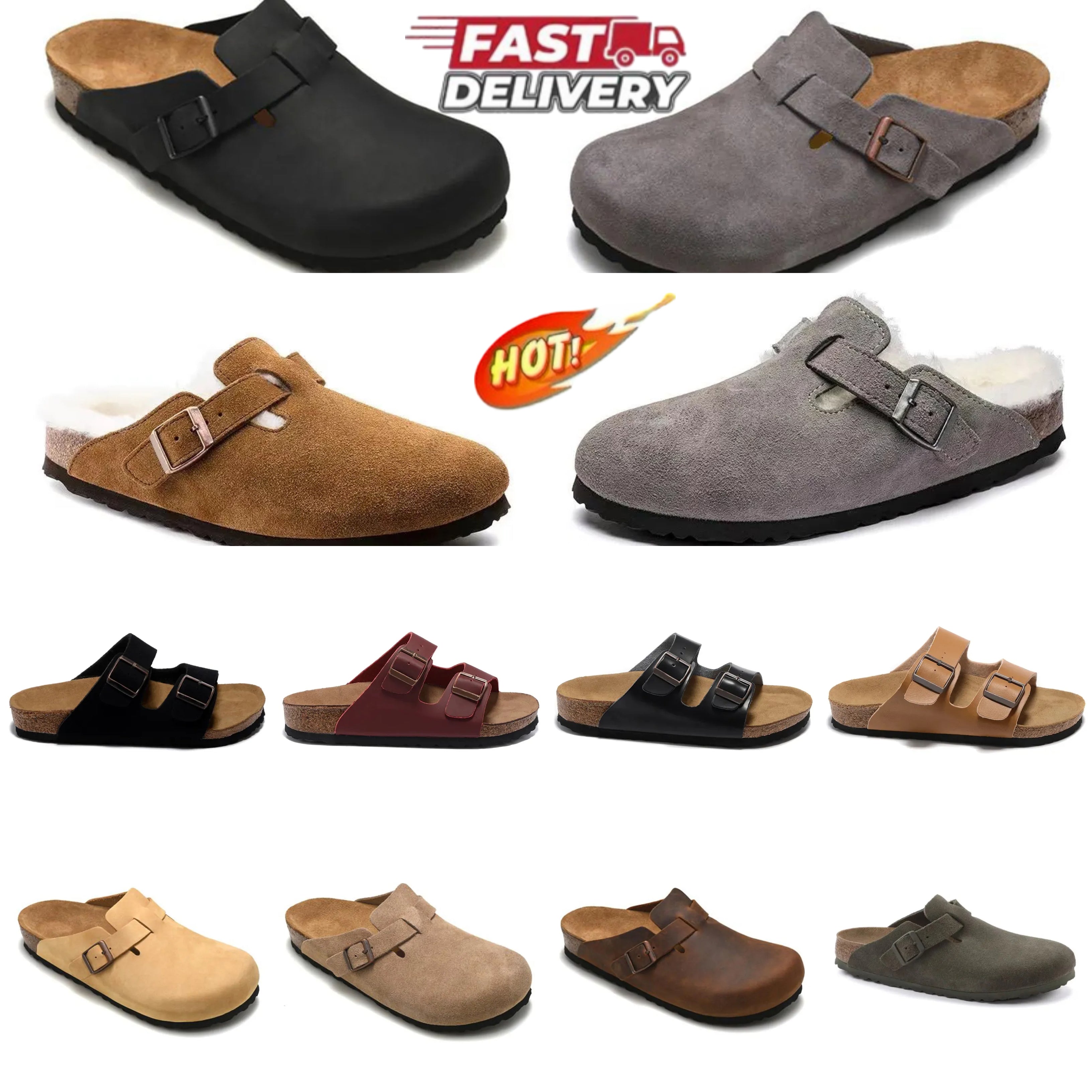 Designer Clogs Slippers Women Men Sandals Cork Flat Soft Fashion Suede Taupe Fashionable suede leather Black Grey Brown Beach Casual Shoes Outdoor L