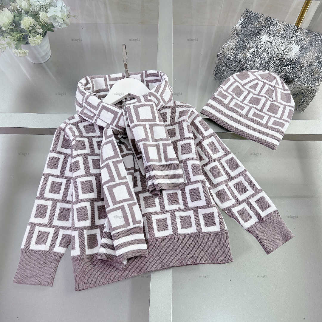 Child Product baby sweater letter jacquard kids pullover Knitted three piece set girls boys hoodie Knitted sweaters and hats A000X23N225