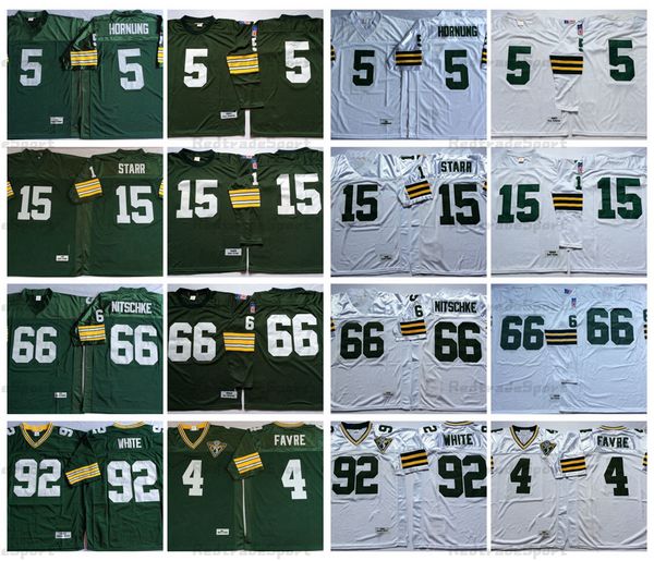 Jersey Vintage Mens 4 Brett Favre 15 Bart Starr Football Jerseys 66 Ray Nitschke 92 Reggie White 1969 Stitched Shirts 75TH Embroidery Green
