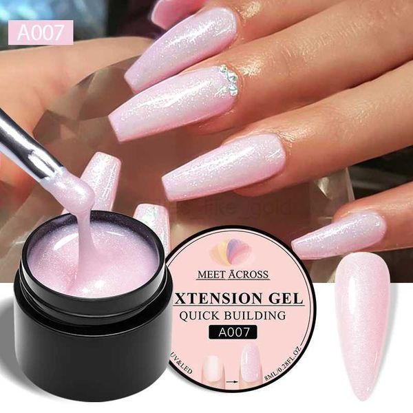 MEET ACROSS 8ml pink glitter quick extension gel nail polish semi permanent nail art UV LED nail hard gel handle W240816