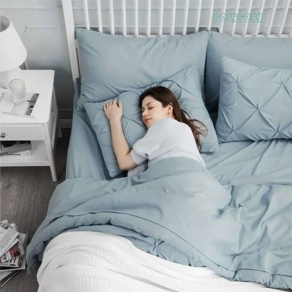 Duvet cover set of 7 pieces, pinched light blue Cali king-size bedding set with comfort set, bed linen 3d1