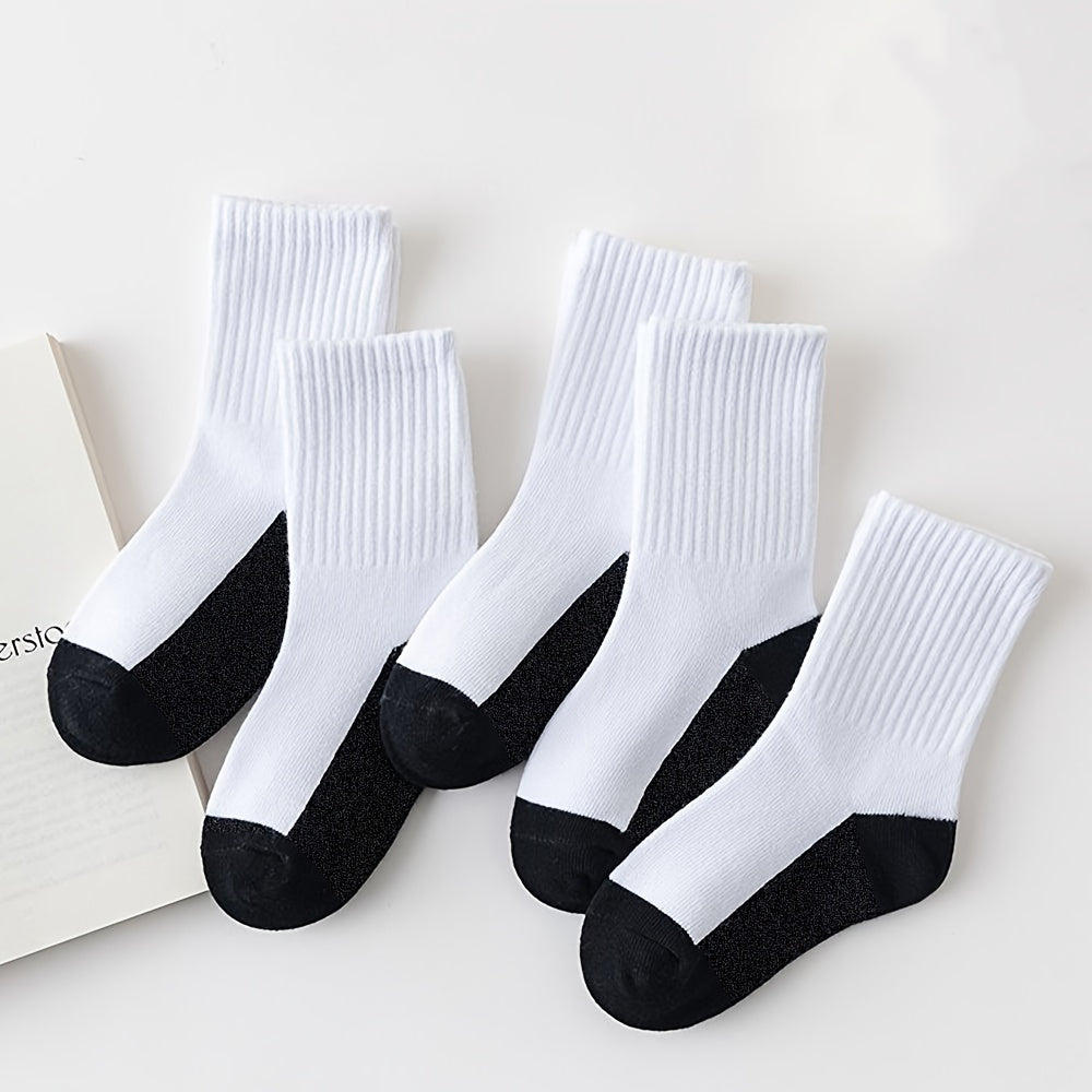 TEMU 5 Pairs ' Black & White Mid-calf Socks - Breathable Knit Fabric, Comfortable Everyday Casual Socks For , Wear, Casual Attire, Socks, 's Socks,