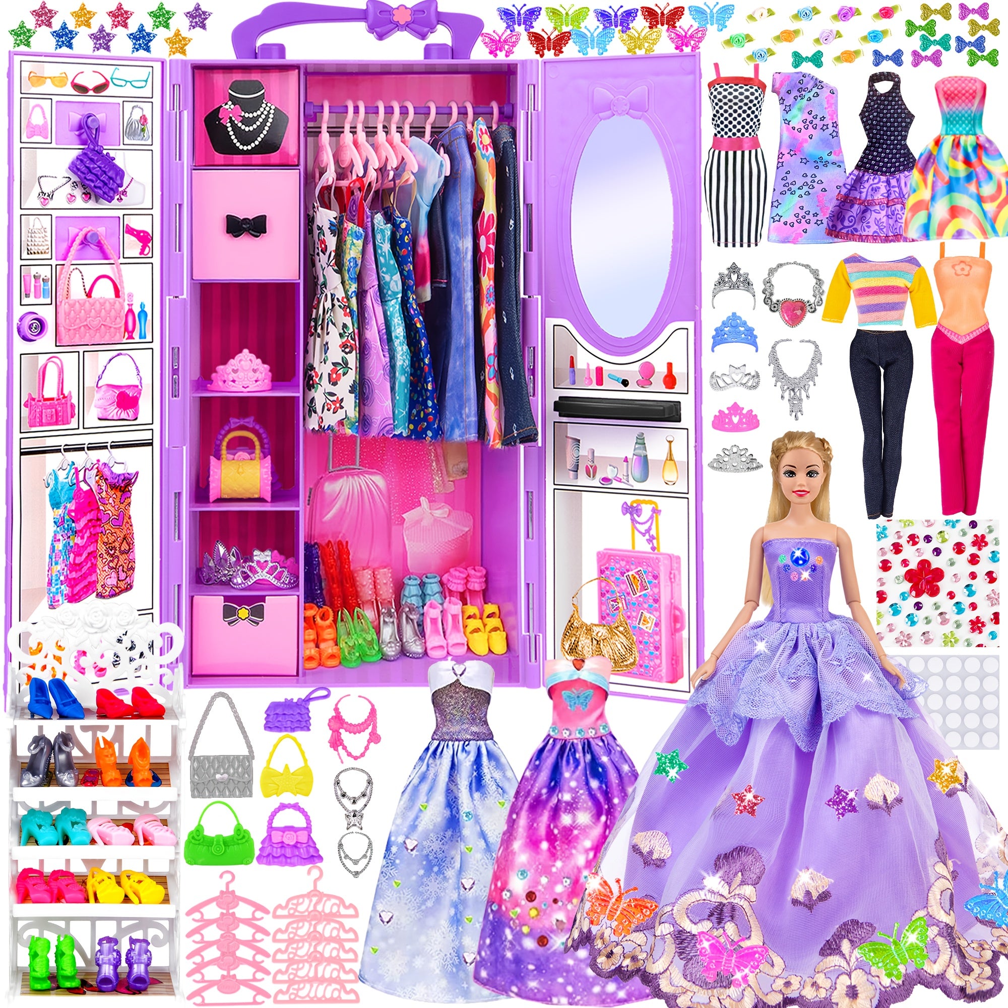 TEMU 11.5-inch Doll And Wardrobe, Clothing Accessories Combination, Including A Doll, A Wardrobe And Random Styles Of Skirts, Tops And Pants,
