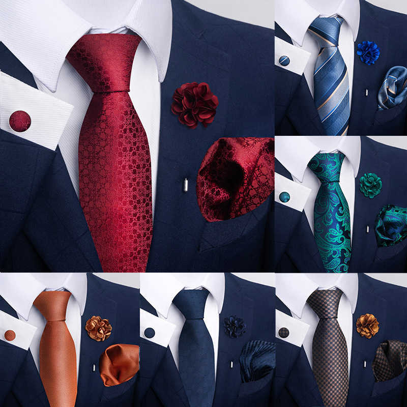 Brown paisley men&#039;s tie, handkerchief, cufflink, brooch suit for business formal attire L251009