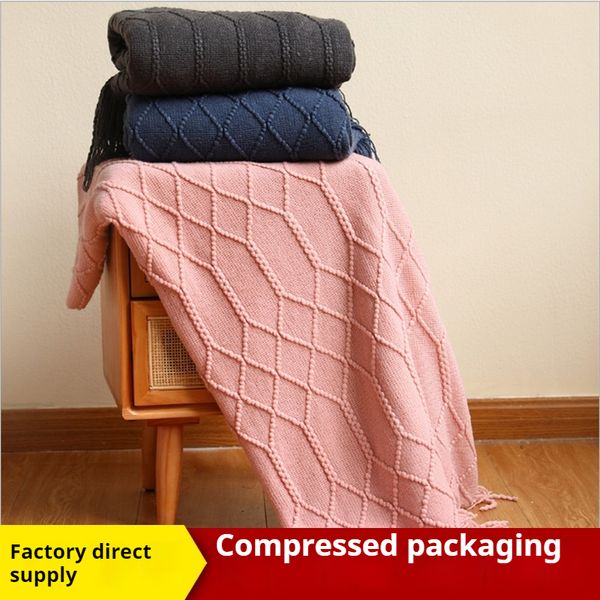 Knitted cover tail bed sofa throw Nordic woolen winter office nap blanket