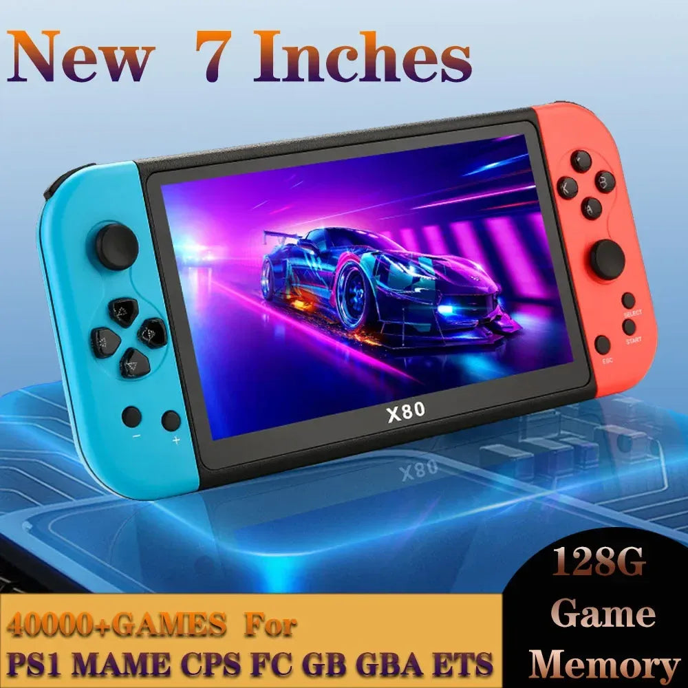 2025Newest X80 7-inch HD Large Screen Arcade Quad Core 16GB Handheld Game Console Built-in 40000+Retro Games PS-MAME HD TV Out