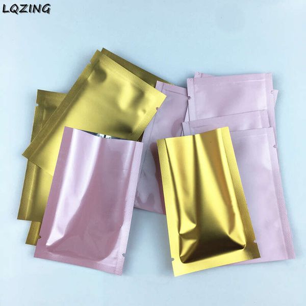 100Pcs 6*9Cm Gold-Pink Heat Seag Tea Beans Pouches Storage Small Mylar Foil Bags Flat Vacuum Sealed Packaging Bag Supplies