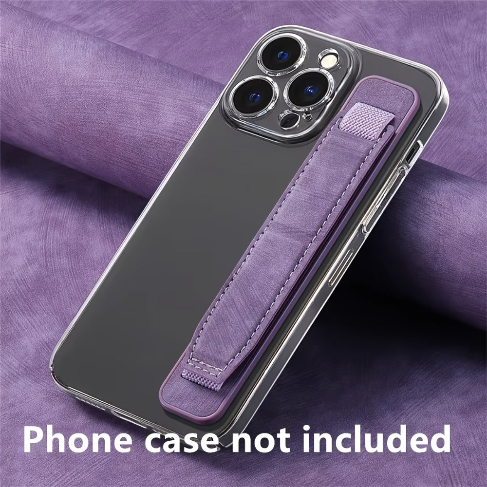 TEMU 1pc Suitable For Phone Holder - Pu Leather Wrist Strap With Hidden Stand, Adhesive Stretchable Portable Desktop Mount - Minimalist Solid Color