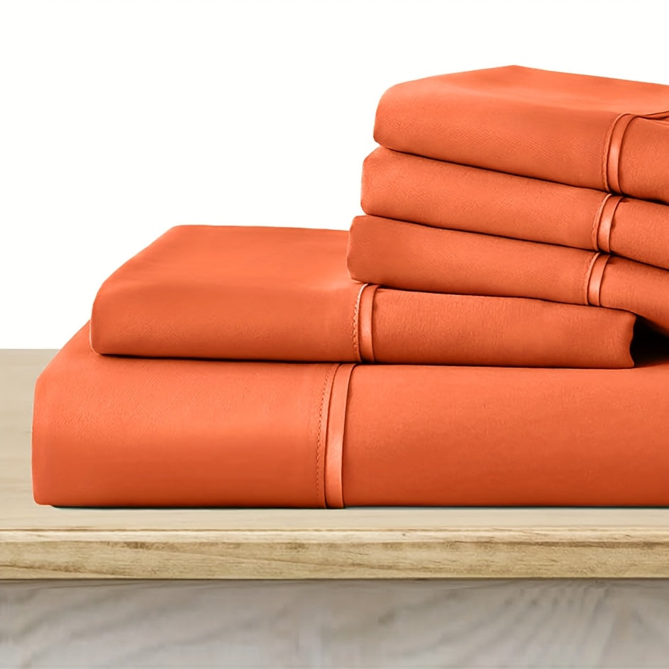 TEMU 6pcs Queen Sheet Set, Breathable & Cooling Bed Sheets | 18" Deep Pockets | Ultra- Luxury Bedding Set | Wrinkle, Fade, Stain Resistant(1* Flat