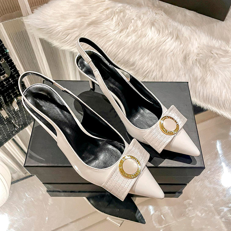 Womens Ribbon 85 Calfskin Patent Leather Slingback Pumps Designer Sandals 8CM High Heels Outdoor Casual Women Wedding Shoes Luxury Summer Sandal Siz