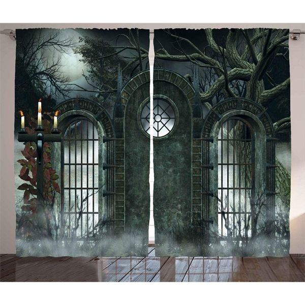 Curtain Horror House Curtains Moon Halloween Gothic Door Living Room Decoration Curtains Bedroom Curtains Kitchen Curtains 240827