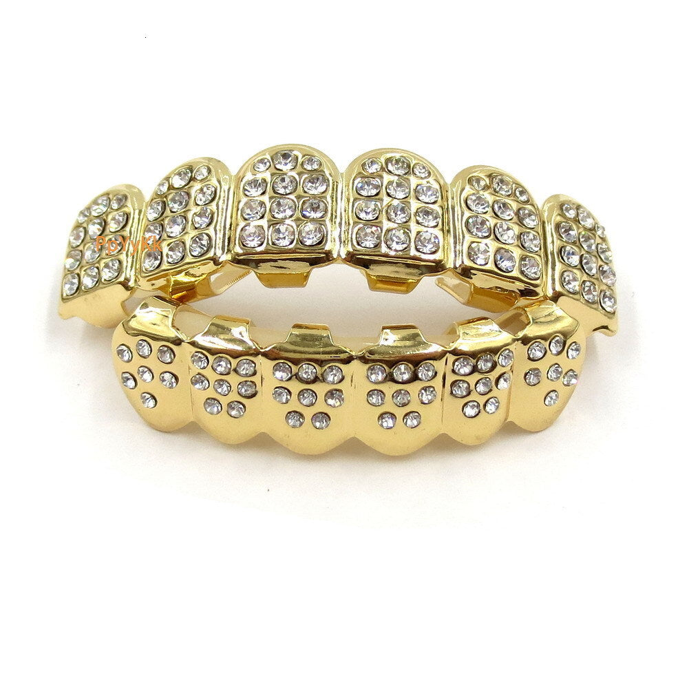 Luxury Hip Hop Teeth Grills Decorative Grillz Gold Plated Iced Out VVS Moissanite Gold Grillz Bling Bling