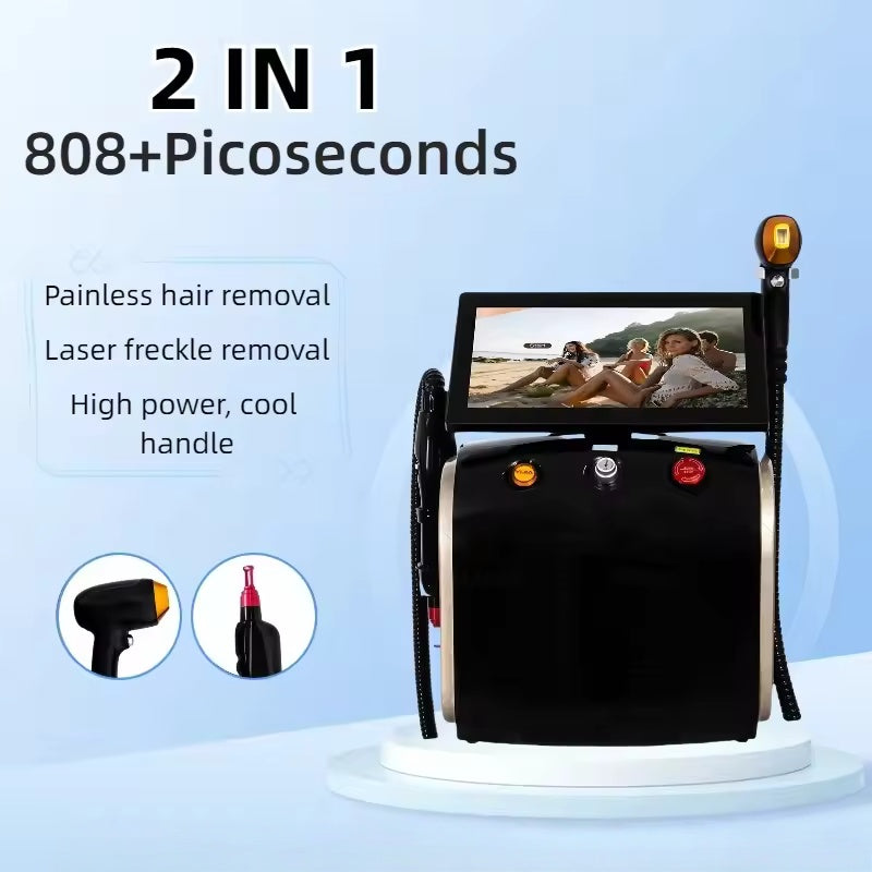 Portable 2-in-1 808nm Diode 3500W Laser Permanent Painless Hair Removal Switched and Picosecond Laser Tattoo Removal Machine.