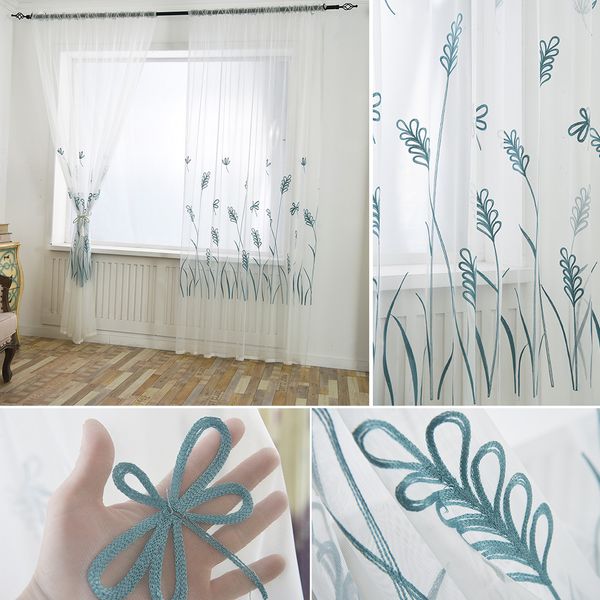 1pc Seaweed Embroidery Tulle Curtains for Living Room Bedroom Decor Modern Sheer Window Curtains Kitchen Voile Tulle Curtain