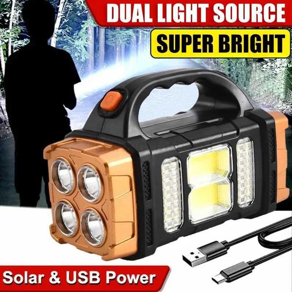 Multifunctional Powerful Solar Rechargeable Flashlight COB LED Work Light Outdoor Waterproof Camping Emergency Torch SpotlightXJ240810
