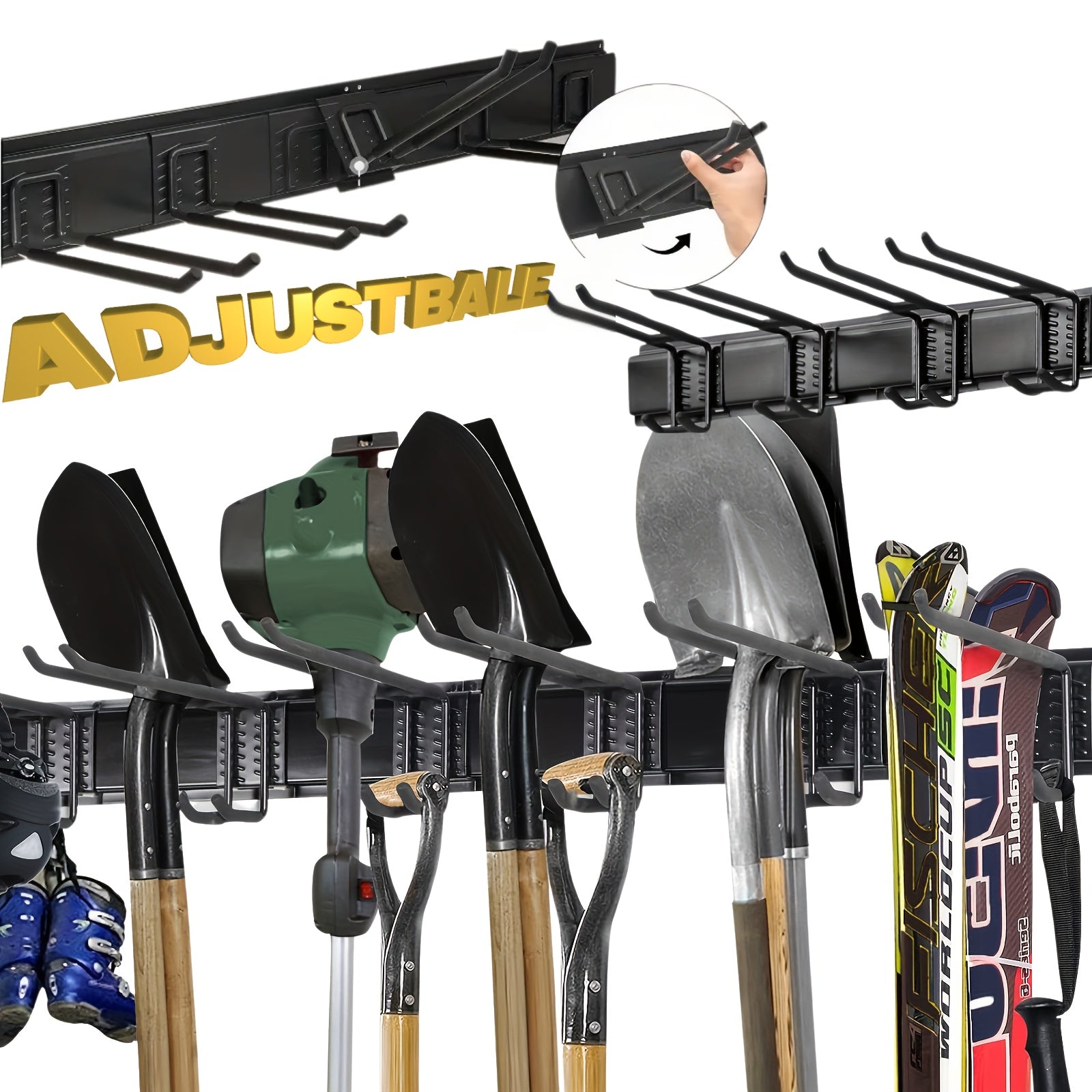 TEMU Wall Mounted Adjustable Tool Racks, 12pcs Storage Garage Tool Organizer For Garden Tools, Shovels, Chair, Trimmers, Hoses, 64 Inches With 4pcs