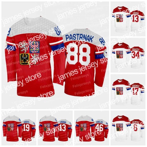 Team Czech Republic 2024 Hockey Jerseys Supporting Pastrnak Krejci Vrana Hertl Hronek Mrazek