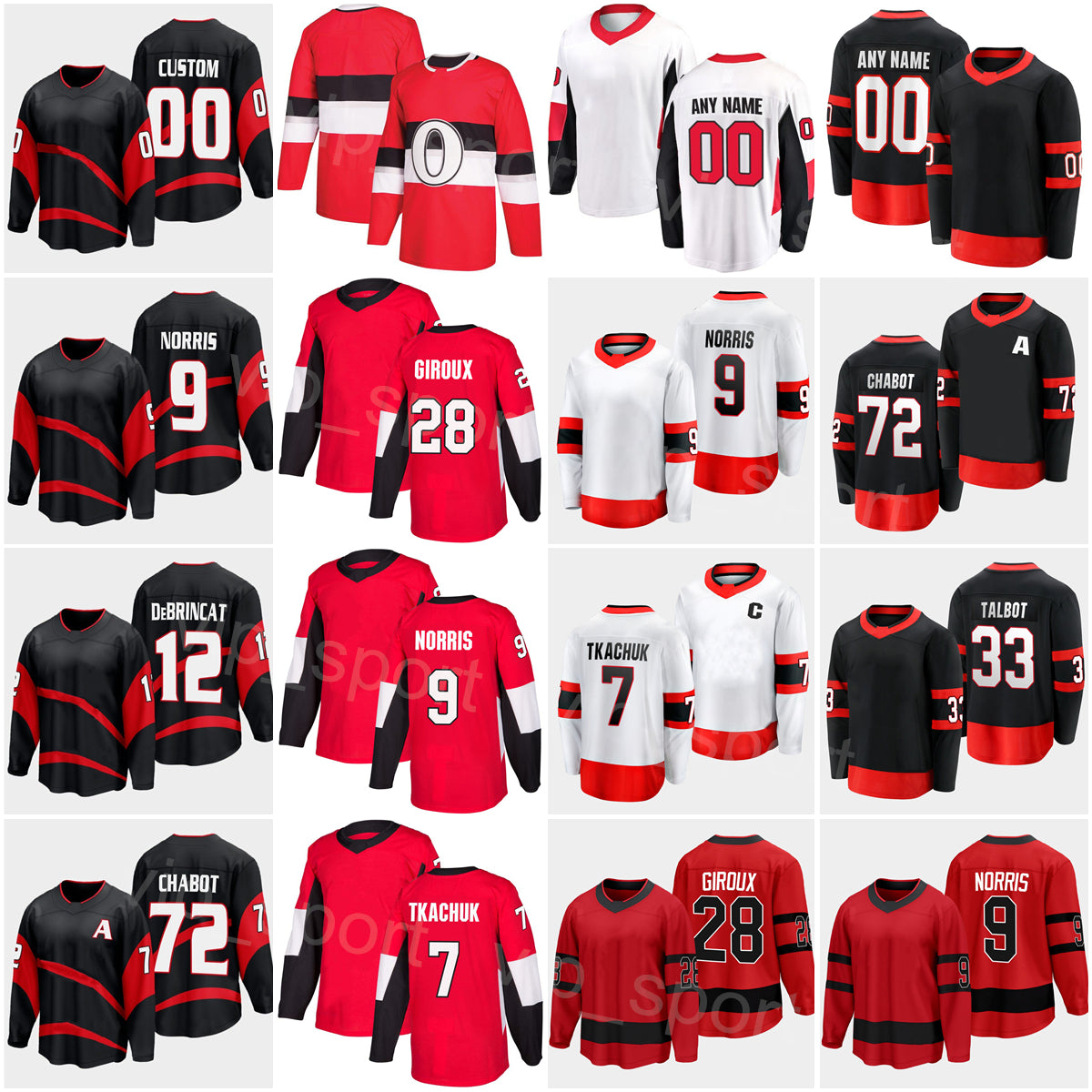 Ice Hockey 2023 Reverse Retro 7 Brady Tkachuk Jersey 12 Alex DeBrincat 9 Josh Norris 33 Cam Talbot 28 Claude Giroux 72 Thomas Chabot 28 Connor Brown