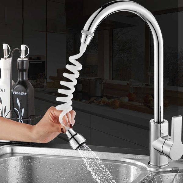 Kitchen Faucets Kitchen Faucet Extension Extender 360 Rotatable Long Hose Portable Pullable Foaming Bathroom Shower Faucet Spring Tube White