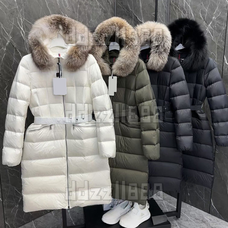 Women Down Jacket Designer Woman Winter Jacket Natural Fur Collar Long Coat Premium Puffer Jackets Waist Retraction Coat Female Outerwear Long Coat