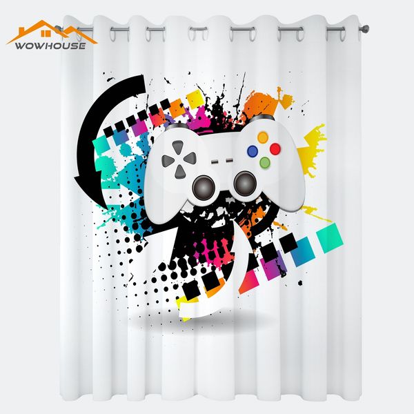 Sheer Curtains Gamer Modern Console Game Controller with Halftone Motif and Color Splashes Background Living Room Bedroom Window Drape 23032