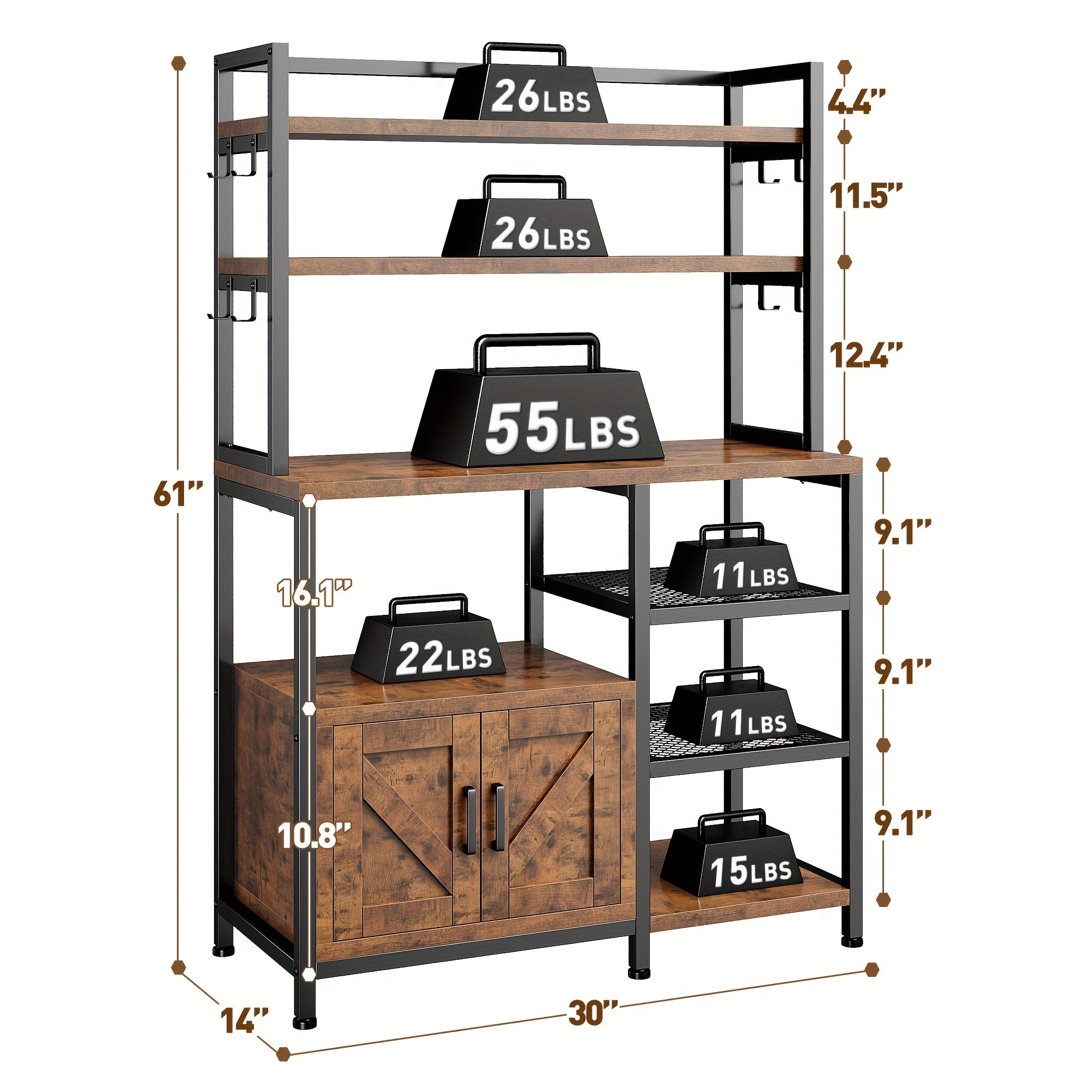 TEMU Bakers Rack 6 Tier Coffee Bar With Cabinet And 8 Side Hooks, Bakers Racks For Kitchens With Storage, Large Capacity Microwave Stand For Kitchen