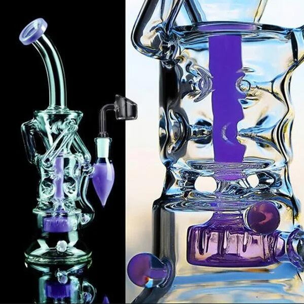 Purple Glass Water Bongs Bubbler Recycler Bong Dab Rigs Hoookahs Smoking Glass Pipe Oil Accessory With 14mm Banger 10.1inchs