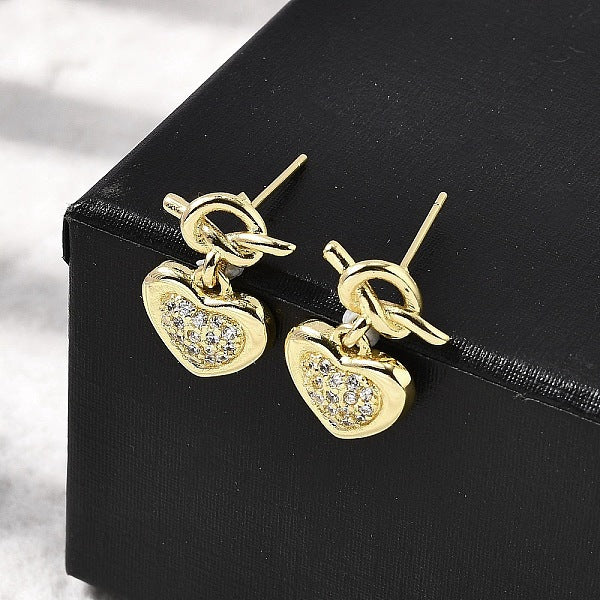 Boucles d'oreilles pendantes en forme de cœur en laiton et zircone cubique transparente