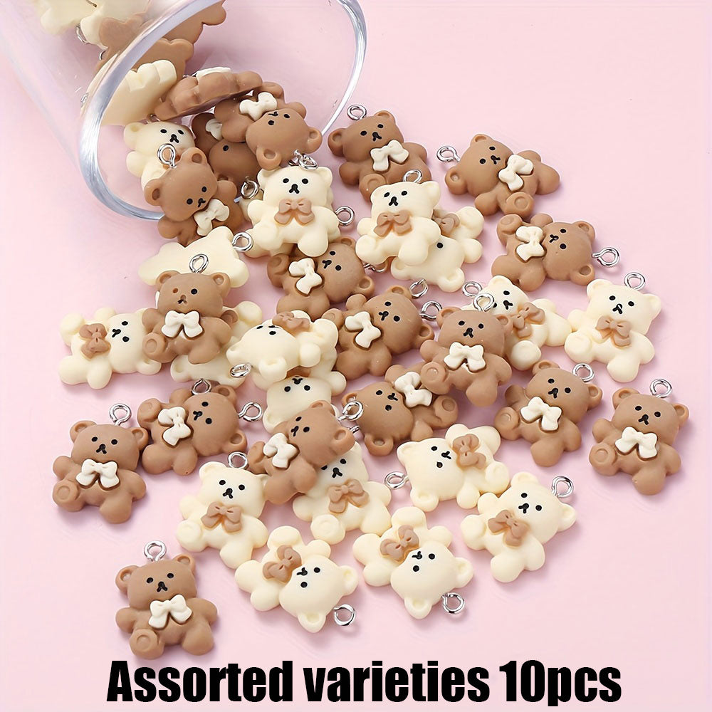 TEMU 10pcs Cute Bow Tie Bear Resin Pendant For Making, Earrings, Necklaces, Bag Charms, And Keychains Accessories