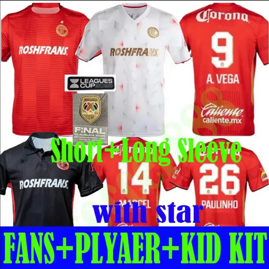2025 2026 Deportivo Toluca FC soccer jerseys A.Vega 25 26 PAUILINHO MARCEL football shirts maillot ANGULO DOMINGUEZ home away third size 16-4XL