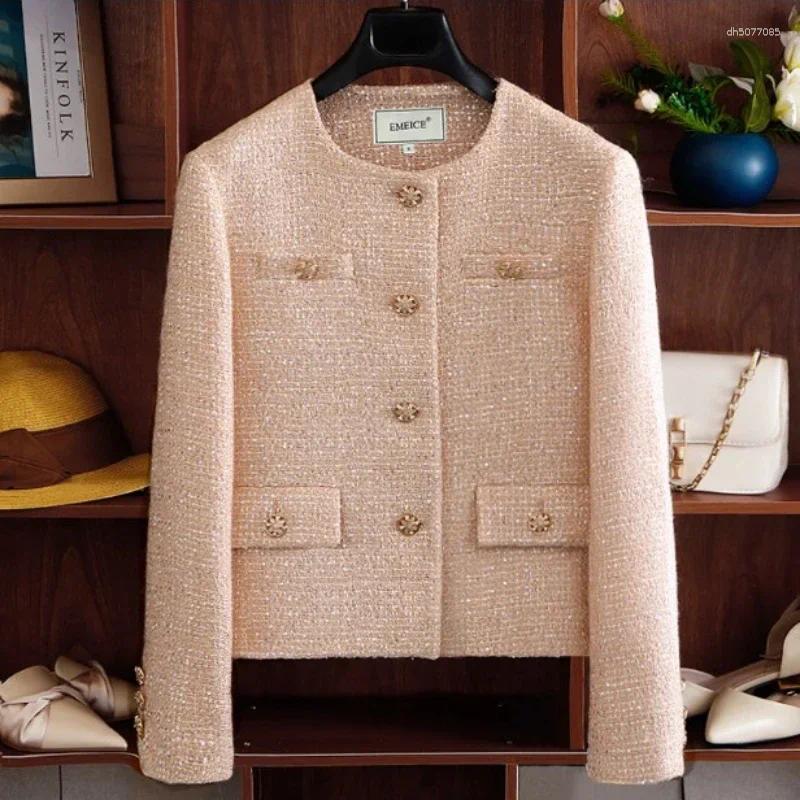 Women&#039;s Jackets Small Fragrance Runway Fall Winter French Tweed Wool Sweet Pink Coat Chic High End Female Outerwear Suit