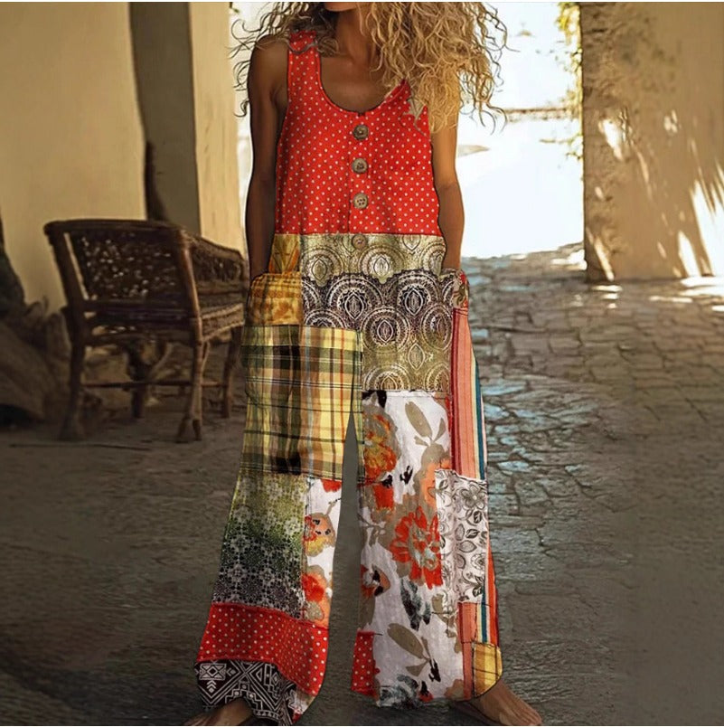 (580) 3D Digital Printing Women&#039;s Vest with Pockets Fashion Floral Jumpsuit