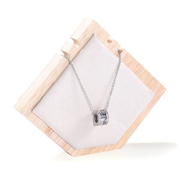 Pentágono puntiagudo madera recubierta de terciopelo dos expositores de collares