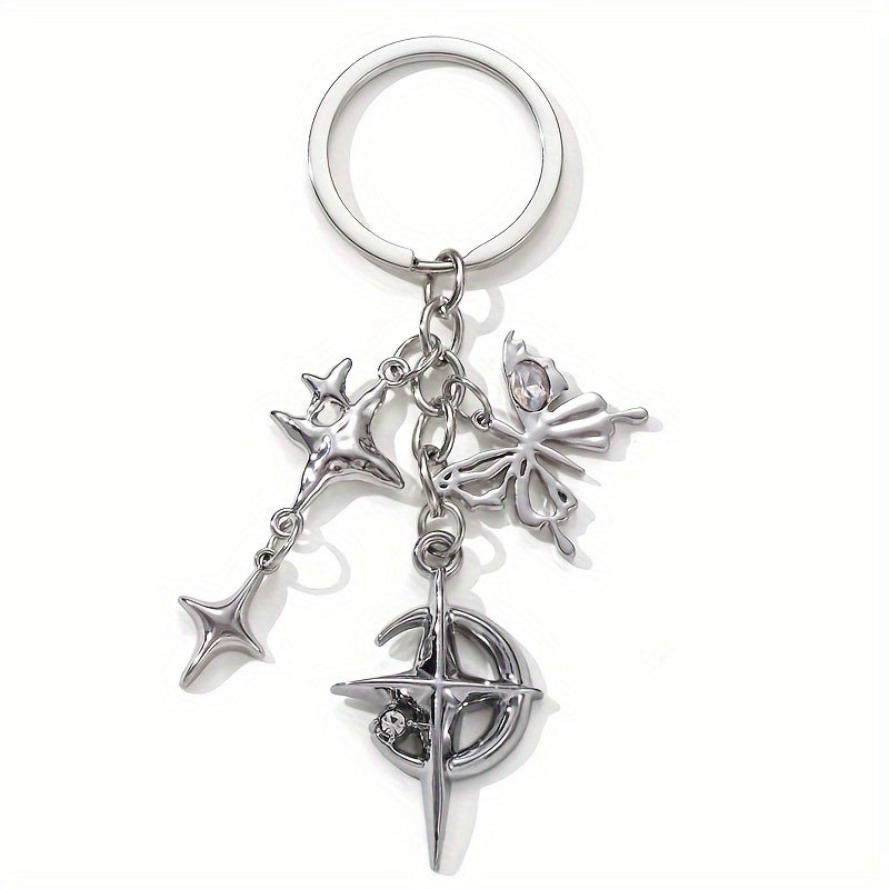 TEMU Nxqxn Metal Keychain With Charm And , Round Ring Ladies Keyring, Y2k Aesthetic Car Key Bag Pendant, Decorative Single Piece Key Accessory, Ideal