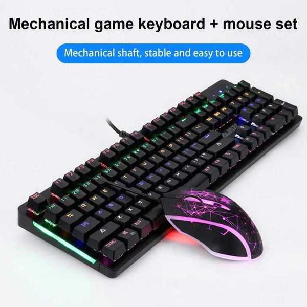 Keyboard Mouse Combos AJAZZ Reliable Black Desktop Mechanical Keyboard Mouse Wide Compatibility Wired Keyboard Portable for Gaming