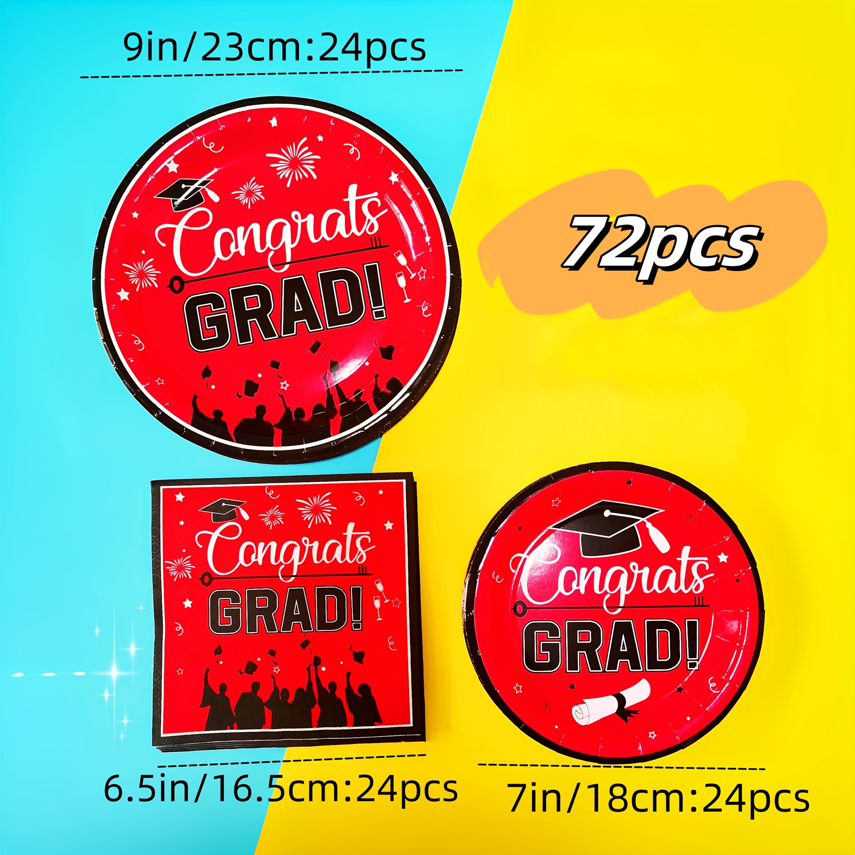 TEMU 72pcs Graduation Party Supplies 2025 Graduation Party Dinnerware Set, Red Disposable Paper Plates Napkins For Congrats Grad Party Decorations,