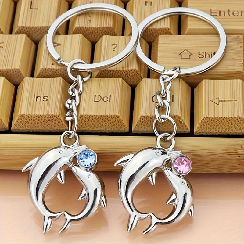 TEMU 1 Set Valentine's Day Dolphin Keychain, Zinc Alloy Cartoon Couple Pendant, Creative Gift For Couples, Silver-tone Metal Keyring