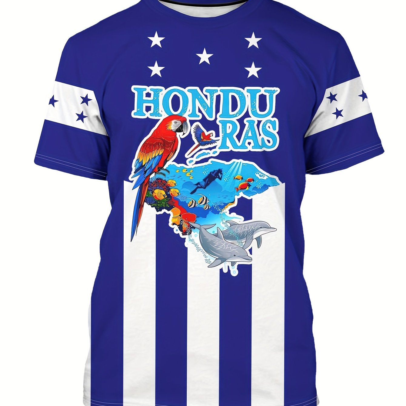TEMU Honduras-inspired Men's T-shirt - Casual Short Sleeve, 3d , Stretch Fabric, Crew Neck - Summer