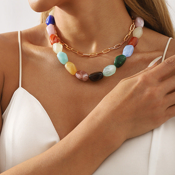 Collares de cuentas con pepitas de resina de colores para mujer