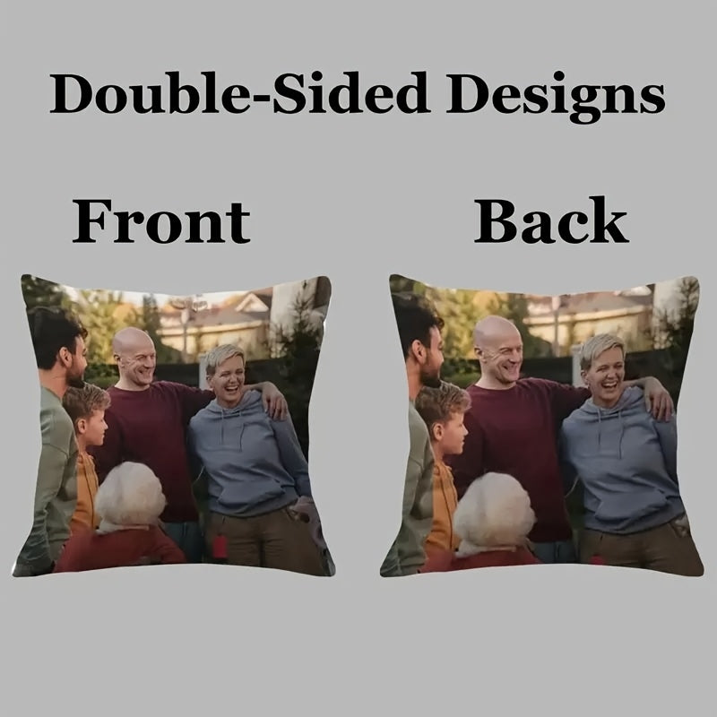TEMU Custom 1pc Photo Pillowcase - Double-sided Print 45.72x45.72cm Reversible Short Plush Polyester With Zipper Closure, Machine Washable