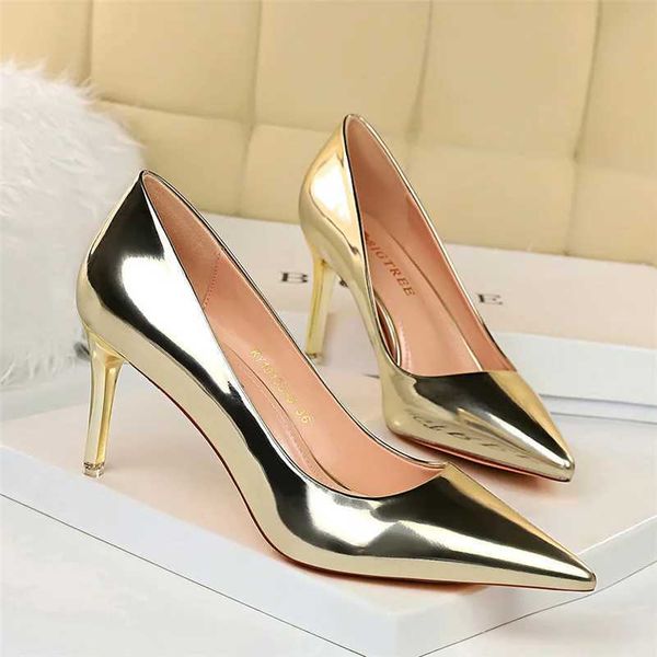 Women Mteallic Bronze Leather Pumps 7.5cm 10.5cm High Heels Lady Stiletto Middle Heels Wedding Bridal Gold Silver Event ShoesC241014