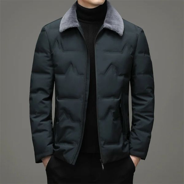 Business and leisure autumn and winter mens white duck down jacket jacket solid lightweight warm fur collar short sleeved coat 241022