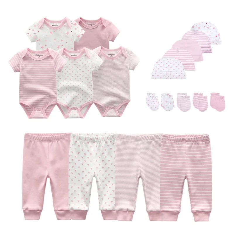 w430 Cotton born Baby Girl Clothes Cartoon BodysuitsPantsHatsGloves Sets Print Boy Solid Color Bebes 250528
