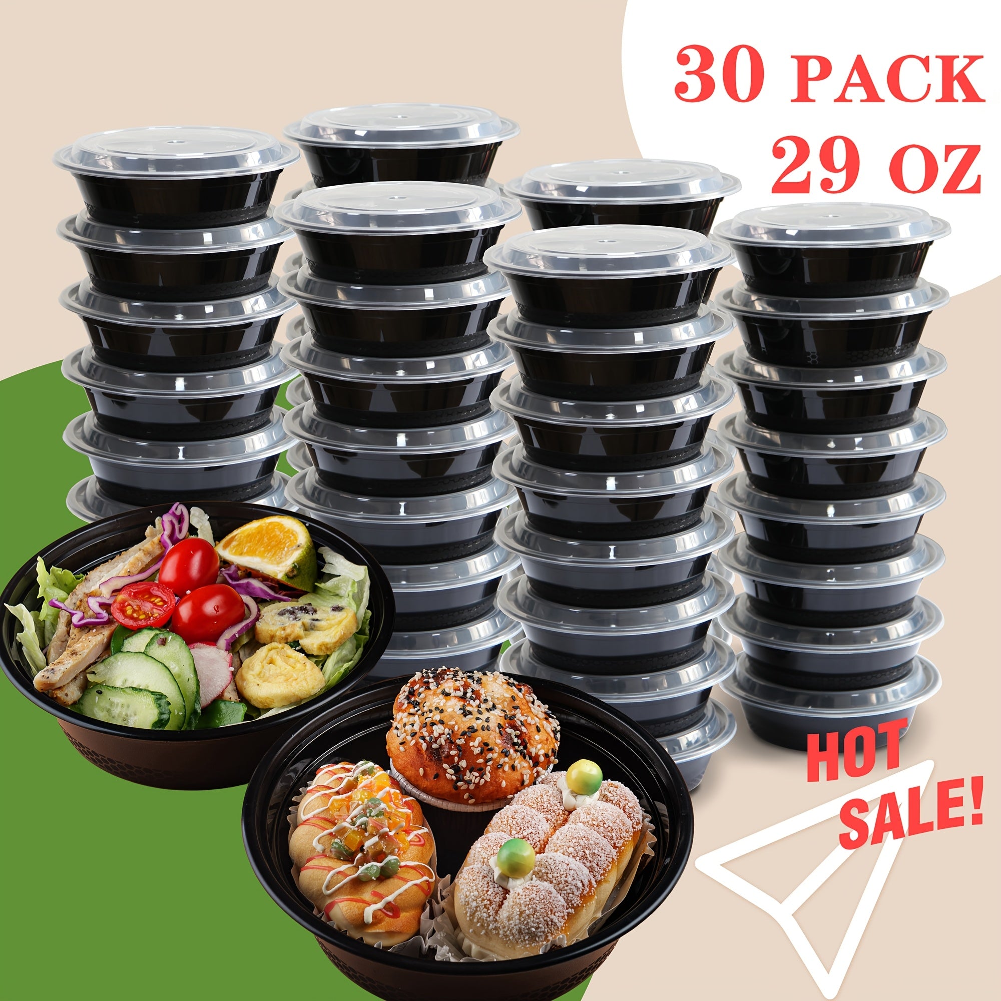 TEMU 30pcs Black 29oz Meal Prep Containers - Extra Thick Plastic, Round, Leak-proof, Bpa-free, Stackable, Microwave & Dishwasher Safe - Ideal For