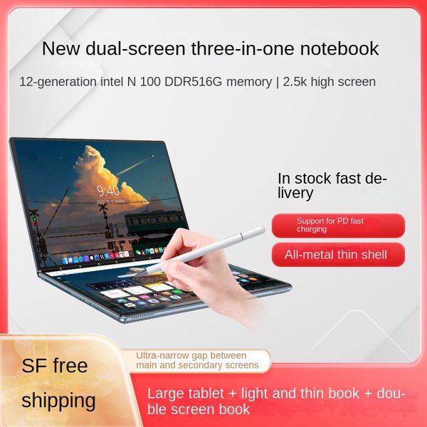 New 2023,12 Generation N100 Large Board Lightweight Notebook Dual Screen Notebook Touch Screen Computer Laptop Mid