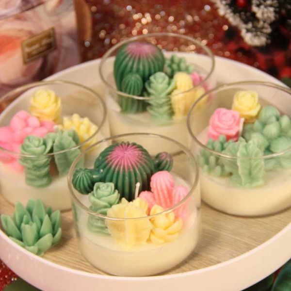 Succulent Cactus Aromatherapy Candle Bedroom Fragrance Decoration Creative Decor Potted Candles Birthday Christmas New Year GiftC241224
