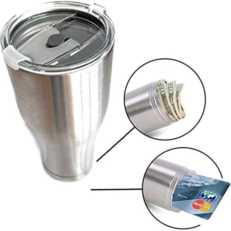 Stainless Steel Coffee Mug Tumbler Diversion Safe Water Bottle Stash Box Hidden Bottom Storage 240719