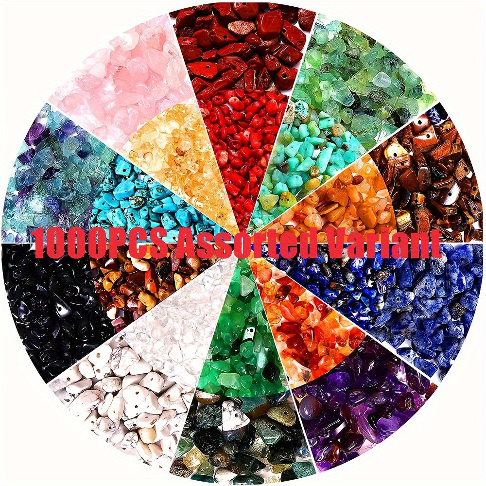 TEMU 1000pcs Natural Chip Stone Beads For Jewelry Making, 5-8mm Irregular Gemstones Multicolored Rock Loose Beads For Ring, Earrings, Necklace,
